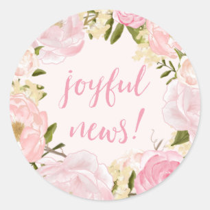 Watercolor Roses Joyful News Birth Announcement Classic Round Sticker