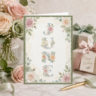 Watercolor Roses June Typography June Birthday Card