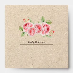 Watercolor Roses   Kraft Paper Wedding Envelopes