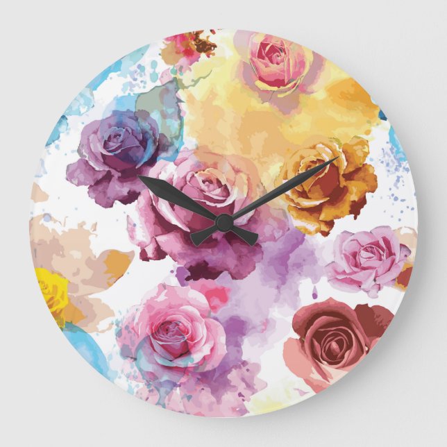 Watercolor Roses Large Clock (Front)