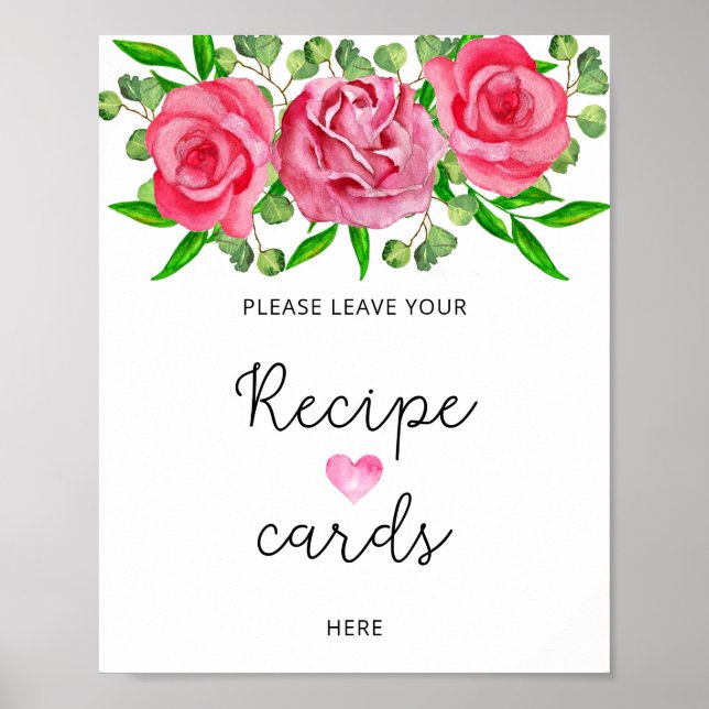 Watercolor roses leave your recipe card here poster (Front)