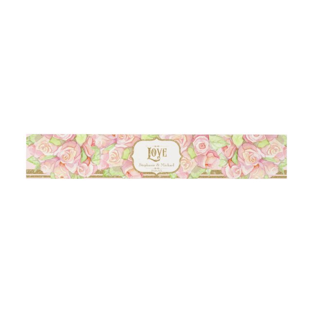 Watercolor Roses Love Elegant Romantic Wedding Invitation Belly Band (Flat)