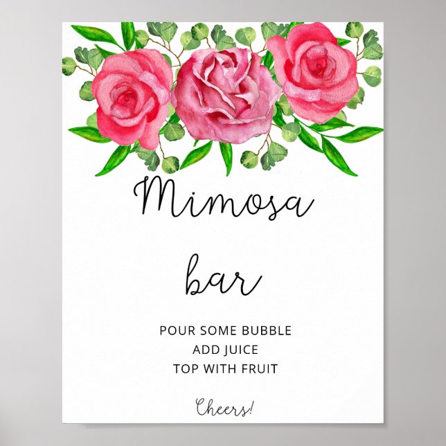 Watercolor roses mimosa bar poster (Front)
