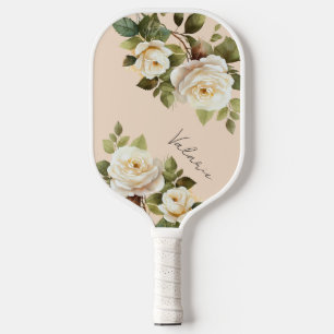 Watercolor Roses Monogram Pickleball Paddle