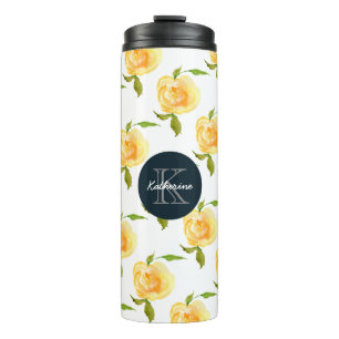 Watercolor Roses Monogram Thermal Tumbler