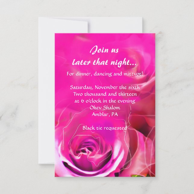 WATERCOLOR ROSES NEON Bat Mitzvah Party Card (Front)
