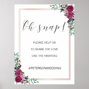 Watercolor roses OH SNAP hashtag sign
