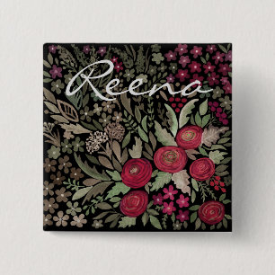 Watercolor roses, on a black background, watercolo 15 cm square badge