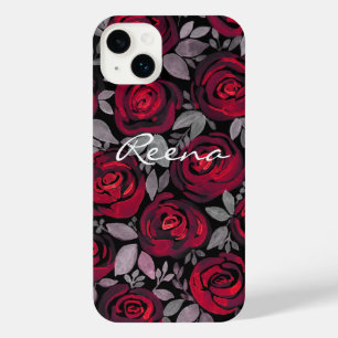 Watercolor roses, on a black background, watercolo iPhone 14 plus case