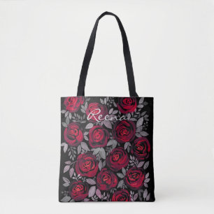 Watercolor roses, on a black background, watercolo tote bag