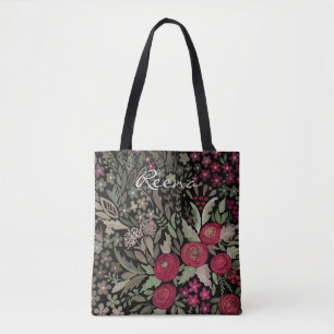 Watercolor roses, on a black background, watercolo tote bag