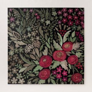 Watercolor roses on a black background, watercolor jigsaw puzzle