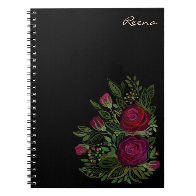Watercolor roses on a black background, watercolor notebook (Front)
