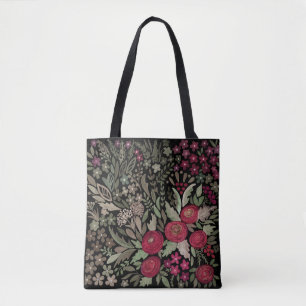 Watercolor roses on a black background, watercolor tote bag
