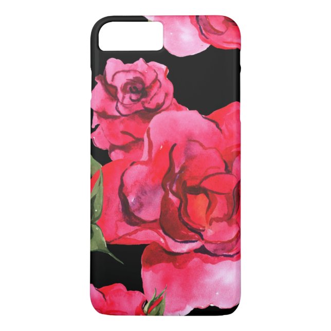 Watercolor Roses on Black Case-Mate iPhone Case (Back)