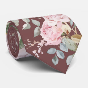 Watercolor roses on burgundy neck tie