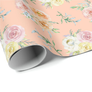 Watercolor Roses on Orange Wrapping Paper