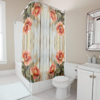 Watercolor Roses On Wood Shower Curtain