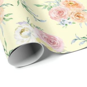 Watercolor Roses on Yellow Wrapping Paper