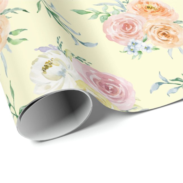 Watercolor Roses on Yellow Wrapping Paper (Roll Corner)
