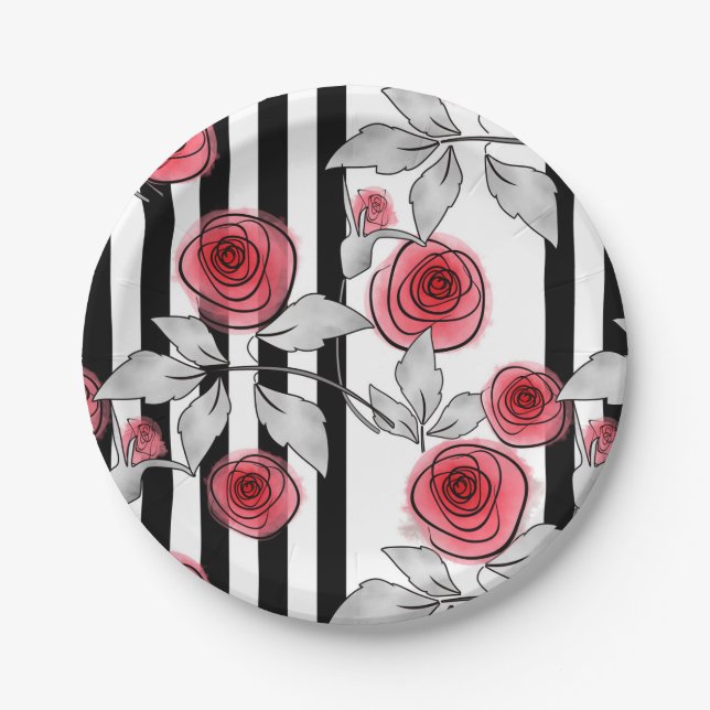 Watercolor roses paper plate (Front)