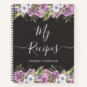 Watercolor Roses Personalised Script Family Recipe Notebook