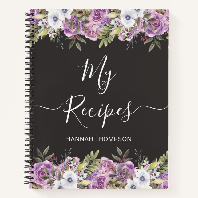 Watercolor Roses Personalised Script Family Recipe Notebook (Front)
