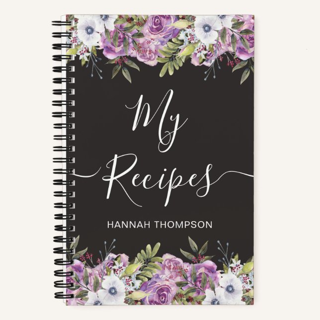 Watercolor Roses Personalised Script Family Recipe Notebook (Front)