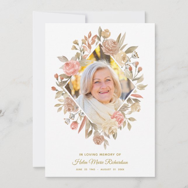 Watercolor Roses Photo Sympathy Funeral Thank you (Front)