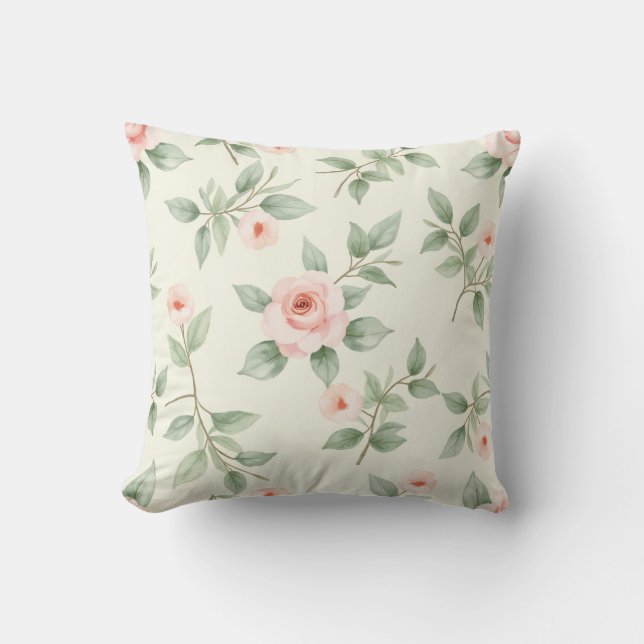 Watercolor roses pillow & cushion  (Front)