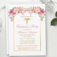 Watercolor Roses Pink Bow Medical Grad Party