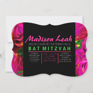WATERCOLOR ROSES PINK NEON Bat Mitzvah Invitation