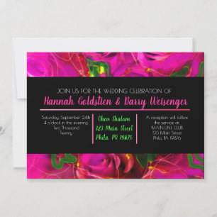 WATERCOLOR ROSES PINK NEON Wedding Invitation