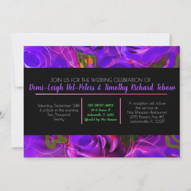 WATERCOLOR ROSES PINK NEON Wedding Invitation (Front)