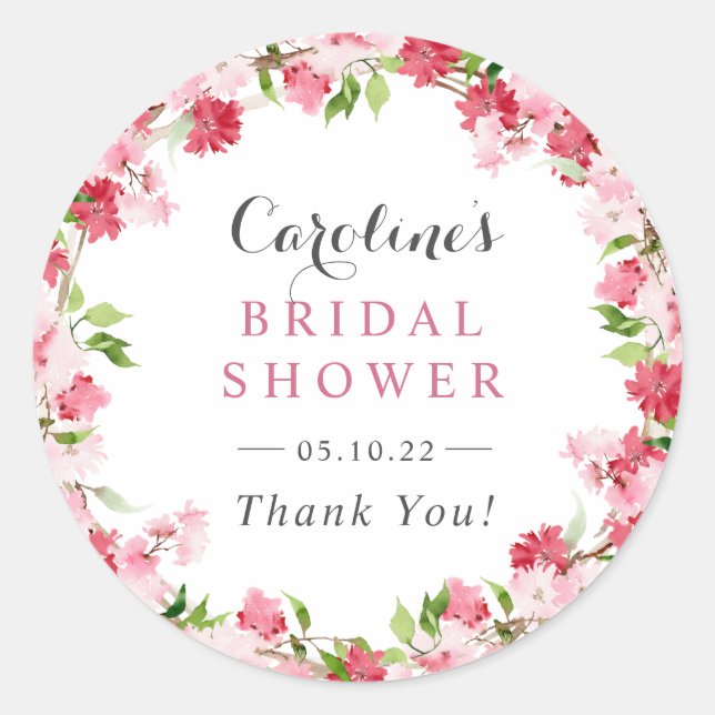 Watercolor Roses Pink Red Bridal Shower Classic Round Sticker (Front)