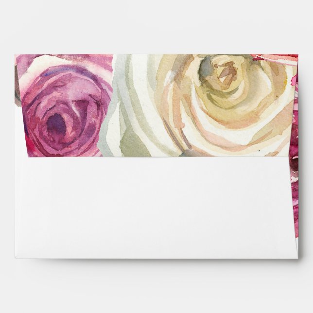 Watercolor Roses Pink & White Chic Bridal Shower Envelopes (Back (Top Flap))