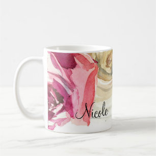 Watercolor Roses Pink & White Chic Floral Glam Coffee Mug