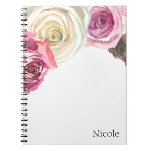Watercolor Roses Pink & White Chic Floral Glam Notebook