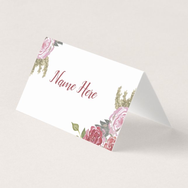 Watercolor Roses Place Cards (Front)