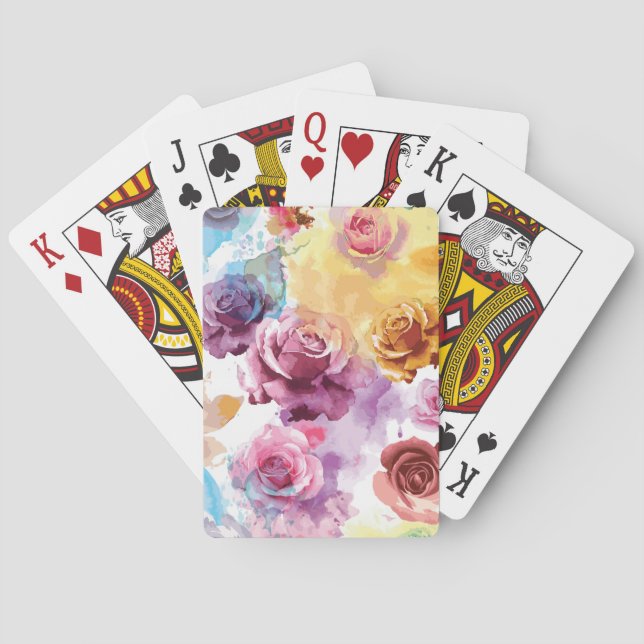 Watercolor Roses Playing Cards (Back)