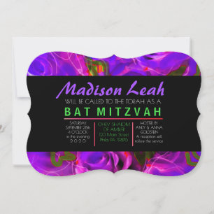 WATERCOLOR ROSES PURPLE NEON Bat Mitzvah Invitation