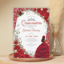 Watercolor Roses Red and Silver Red Quinceañera 