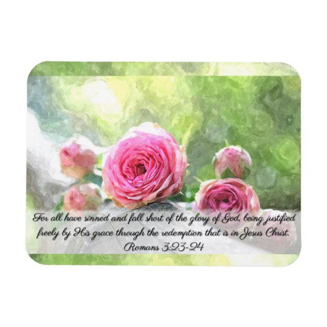 Watercolor Roses Romans 3:23 & 24 Magnet (Horizontal)