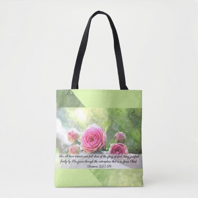 Watercolor Roses Romans 3:23 & 24 Tote (Front)