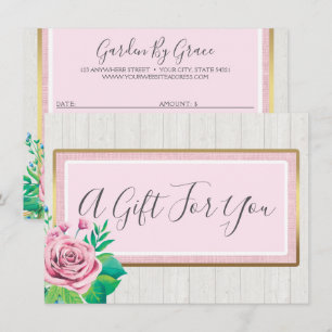 Watercolor Roses Rustic Wood Gift Certificate Card
