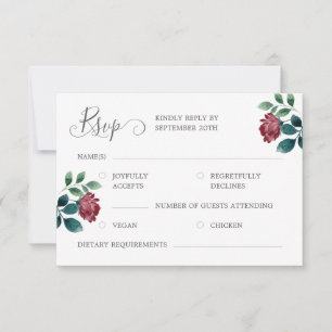 Watercolor Roses Silver Grey Calligraphy Wedding RSVP Card
