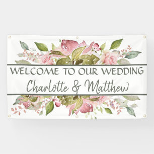 Watercolor Roses Soft Pink Wedding Banner