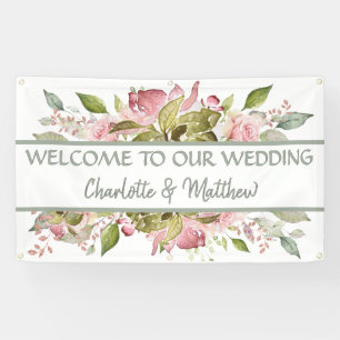 Watercolor Roses Soft Pink Wedding Banner