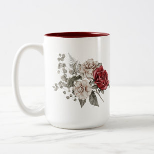 Watercolor Roses Spring Bouquet & Love Quote Two-Tone Coffee Mug