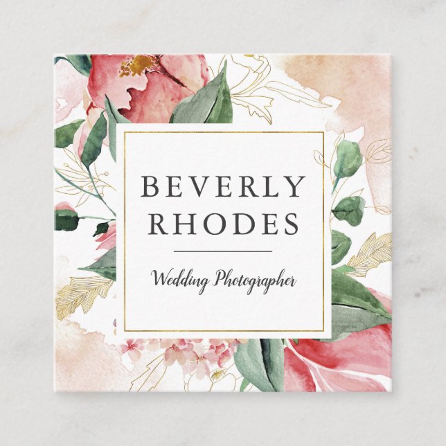 Watercolor Roses Square Business Card (Front)